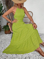 Breezaya Summer Holiday Solid Color Textured Backless Dress For New Year Clothes Maxi Vacation Beach Outfits Women