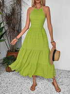 Breezaya Summer Holiday Solid Color Textured Backless Dress For New Year Clothes Maxi Vacation Beach Outfits Women