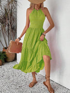 Breezaya Summer Holiday Solid Color Textured Backless Dress For New Year Clothes Maxi Vacation Beach Outfits Women