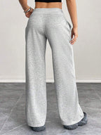 SHEIN PETITE Comfortable And Casual Plain Knitted Low-Rise Wide-Leg Women's Sweatpants Baggy