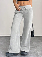 SHEIN PETITE Comfortable And Casual Plain Knitted Low-Rise Wide-Leg Women's Sweatpants Baggy