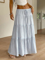 MainGRL Women Solid Color High Waist Tie Ruffled Hem Maxi Skirt