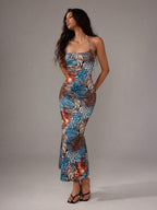 Sweetra Women's Leopard Print Mermaid Hem Fitted Elegant Halter Neck Dress Maxi Women Outfit