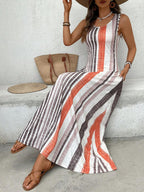 EMERY ROSE Women's Retro Striped Sleeveless Round Neck Dress
