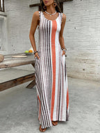 EMERY ROSE Women's Retro Striped Sleeveless Round Neck Dress