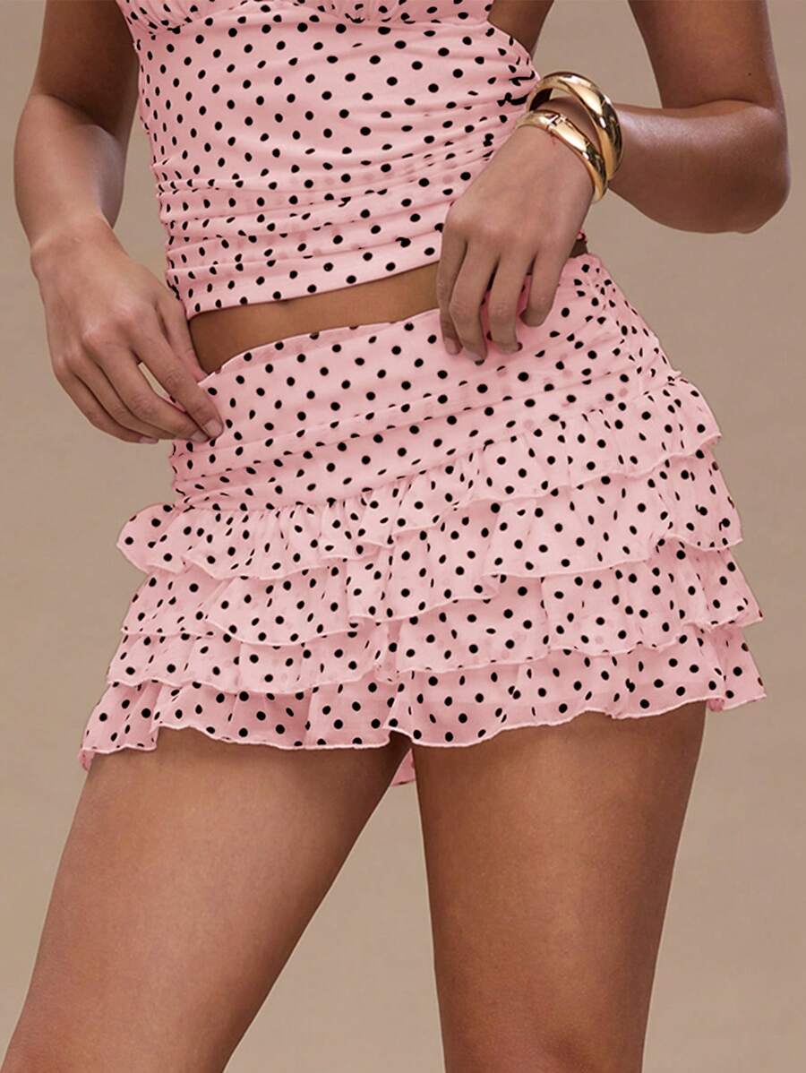 SHEIN BAE Women's Fashionable Sexy Multi-Layer Ruffle Hem Mini Skirt, Summer,Valentine's Day,Valentine Outfits For Women