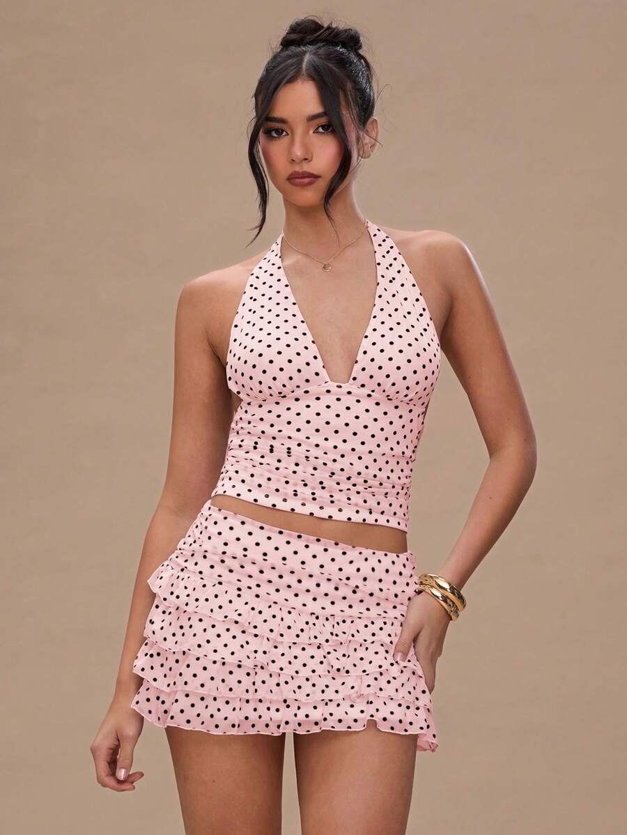 SHEIN BAE Women's Fashionable Sexy Multi-Layer Ruffle Hem Mini Skirt, Summer,Valentine's Day,Valentine Outfits For Women