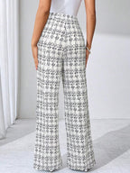 SHEIN Clasi Summer Elegant Women's Plaid Printed Elastic Knitted Pants, Suitable For Various Occasions, Suitable For Summer Vacation, Elegant Travel, And Daily Commuting Business Casual Woman