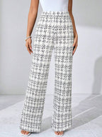 SHEIN Clasi Summer Elegant Women's Plaid Printed Elastic Knitted Pants, Suitable For Various Occasions, Suitable For Summer Vacation, Elegant Travel, And Daily Commuting Business Casual Woman