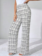 SHEIN Clasi Summer Elegant Women's Plaid Printed Elastic Knitted Pants, Suitable For Various Occasions, Suitable For Summer Vacation, Elegant Travel, And Daily Commuting Business Casual Woman