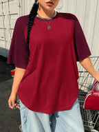 SHEIN EZwear Plus Size Summer Basic Casual Raglan Sleeve Short Sleeve Loose T-Shirt