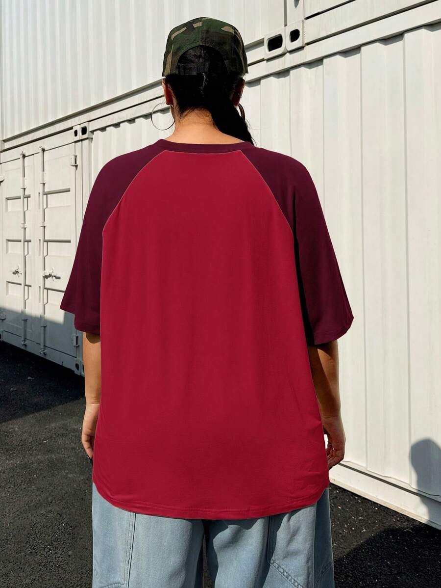 SHEIN EZwear Plus Size Summer Basic Casual Raglan Sleeve Short Sleeve Loose T-Shirt