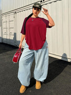SHEIN EZwear Plus Size Summer Basic Casual Raglan Sleeve Short Sleeve Loose T-Shirt