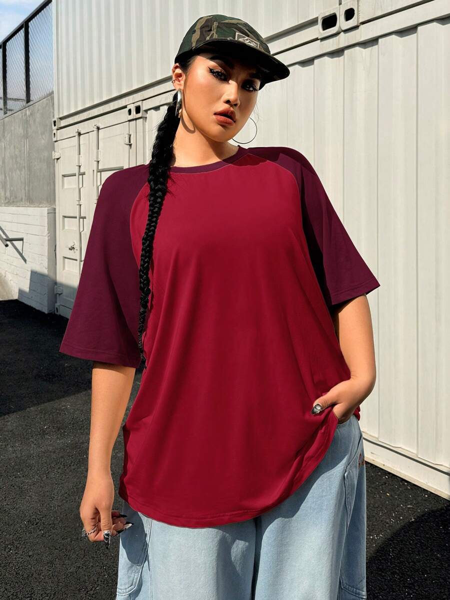 SHEIN EZwear Plus Size Summer Basic Casual Raglan Sleeve Short Sleeve Loose T-Shirt