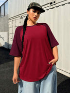 SHEIN EZwear Plus Size Summer Basic Casual Raglan Sleeve Short Sleeve Loose T-Shirt