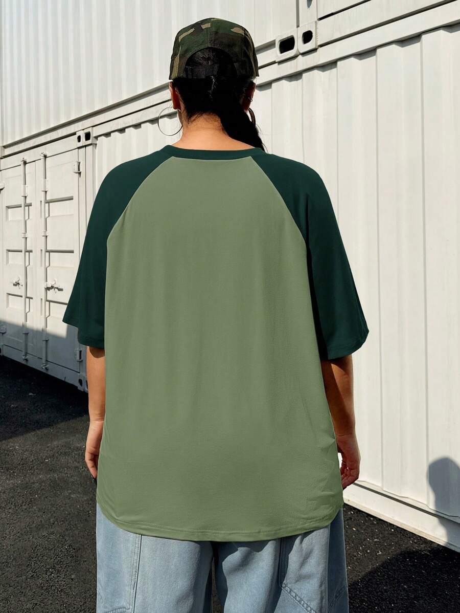 SHEIN EZwear Plus Size Summer Basic Casual Raglan Sleeve Short Sleeve Loose T-Shirt