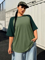 SHEIN EZwear Plus Size Summer Basic Casual Raglan Sleeve Short Sleeve Loose T-Shirt