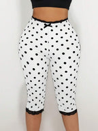 Sirith Women's Lace Trim Bow Polka Dot Print Capri Leggings