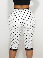 Sirith Women's Lace Trim Bow Polka Dot Print Capri Leggings