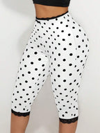 Sirith Women's Lace Trim Bow Polka Dot Print Capri Leggings