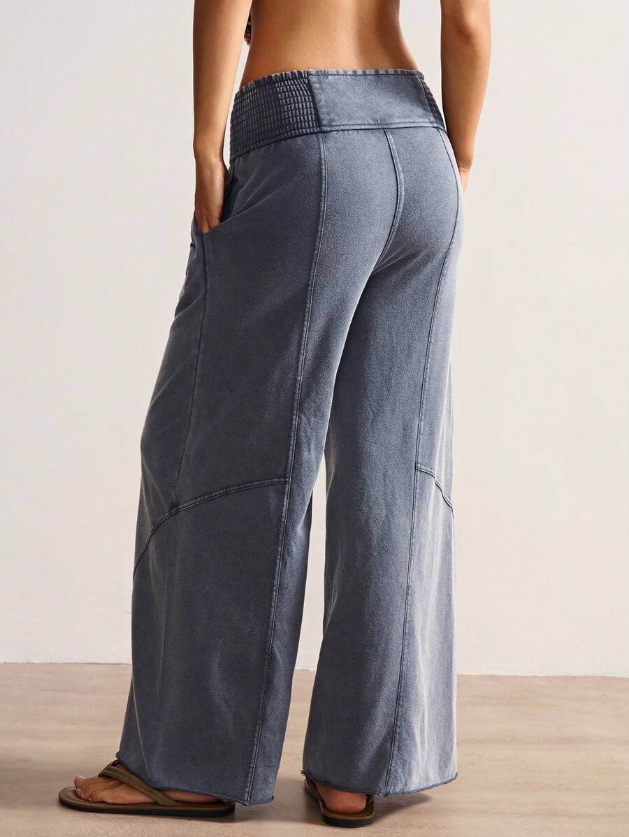 Bohemela Women's Casual Solid Color Knit Loose Wide Leg Washed Pants,Fall Women Clothes