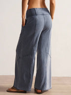 Bohemela Women's Casual Solid Color Knit Loose Wide Leg Washed Pants,Fall Women Clothes