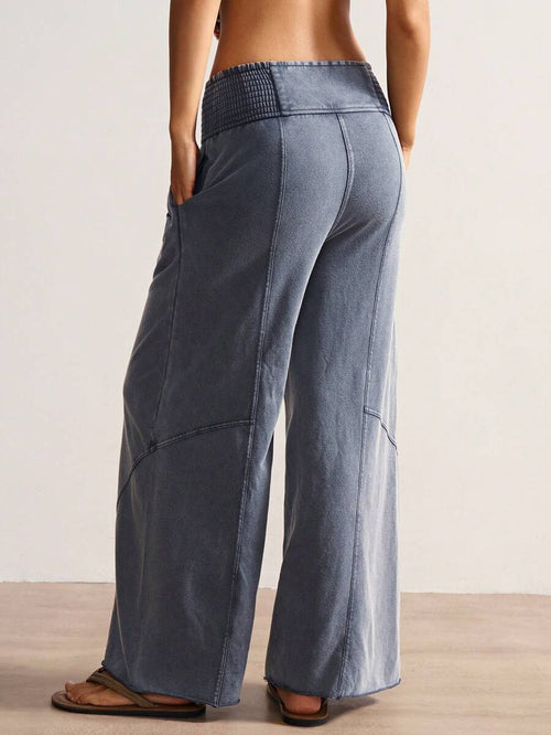 Bohemela Women's Casual Solid Color Knit Loose Wide Leg Washed Pants,Fall Women Clothes
