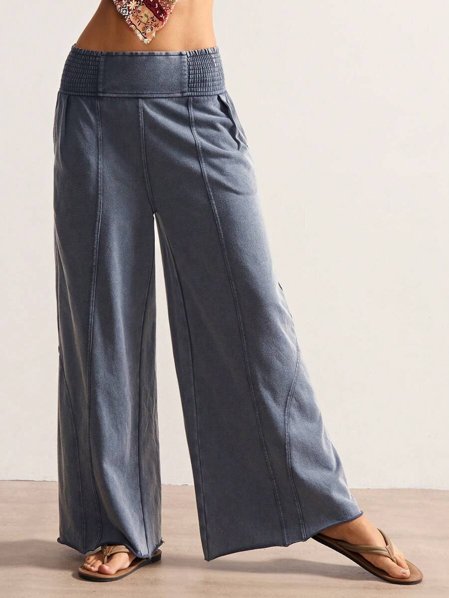 Bohemela Women's Casual Solid Color Knit Loose Wide Leg Washed Pants,Fall Women Clothes
