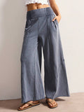 Bohemela Women's Casual Solid Color Knit Loose Wide Leg Washed Pants,Fall Women Clothes