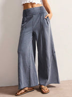 Bohemela Women's Casual Solid Color Knit Loose Wide Leg Washed Pants,Fall Women Clothes