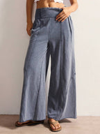 Bohemela Women's Casual Solid Color Knit Loose Wide Leg Washed Pants,Fall Women Clothes