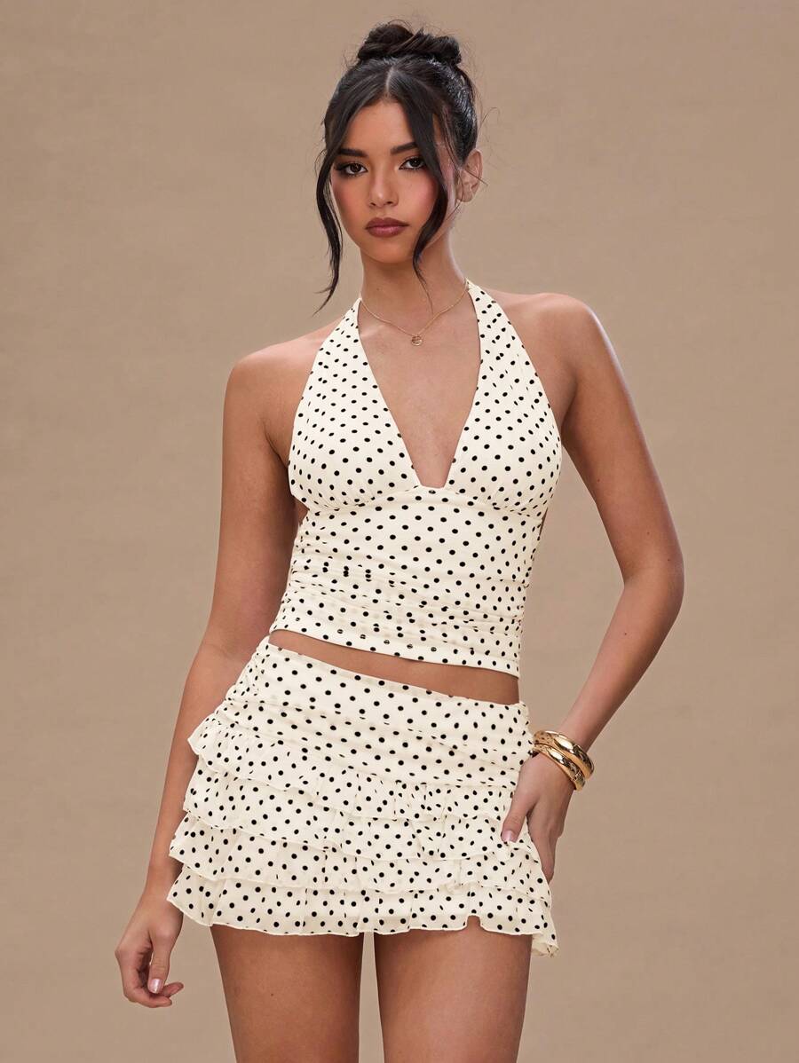 SHEIN BAE Women's Fashionable Sexy Multi-Layer Ruffle Hem Mini Skirt, Summer,Valentine's Day,Valentine Outfits For Women