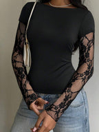 CovetEZ 95% Cotton Women's Black Lace Patchwork Long Sleeve Knitted Top – Bohemian Casual Summer Western Festival Island Girl Vintage Seaside Vacation Romantic Vacay Vibes Spring Break Cute Home Soft Girl Clean Girl Vacation Beach Cruise Boho Music Festival Concert Wedding Guest City Trip Holiday Wear Elegant Spring Summer