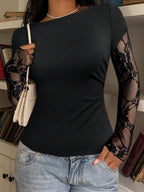 CovetEZ 95% Cotton Women's Black Lace Patchwork Long Sleeve Knitted Top – Bohemian Casual Summer Western Festival Island Girl Vintage Seaside Vacation Romantic Vacay Vibes Spring Break Cute Home Soft Girl Clean Girl Vacation Beach Cruise Boho Music Festival Concert Wedding Guest City Trip Holiday Wear Elegant Spring Summer