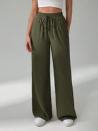 SHEIN Tall Women's Solid Color Belted Wide Leg Loose Casual Pants,Cargo Pants