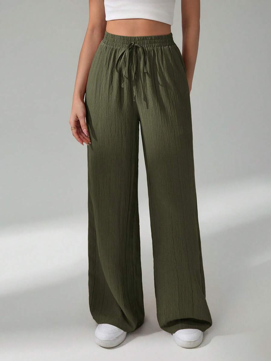 SHEIN Tall Women's Solid Color Belted Wide Leg Loose Casual Pants,Cargo Pants