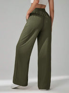 SHEIN Tall Women's Solid Color Belted Wide Leg Loose Casual Pants,Cargo Pants
