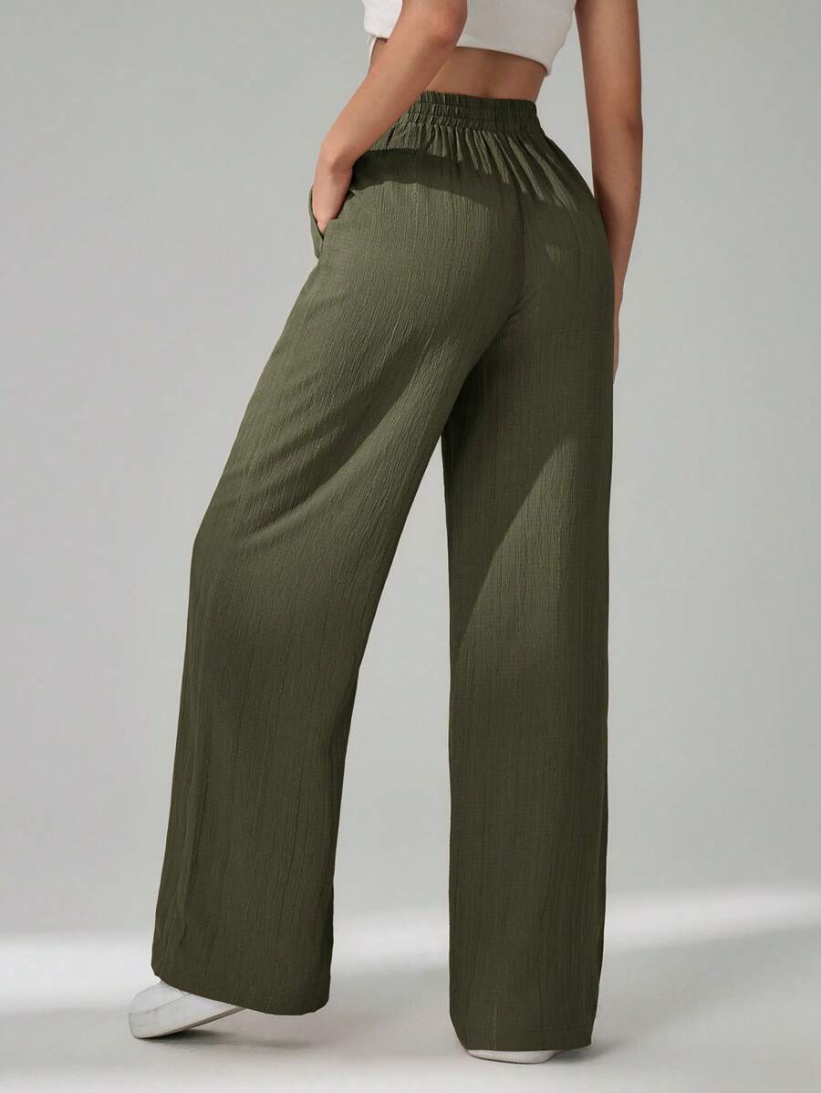 SHEIN Tall Women's Solid Color Belted Wide Leg Loose Casual Pants,Cargo Pants
