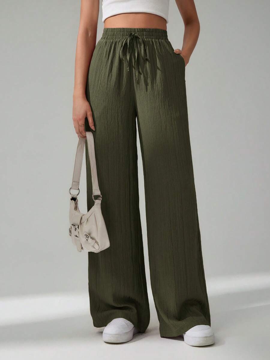 SHEIN Tall Women's Solid Color Belted Wide Leg Loose Casual Pants,Cargo Pants
