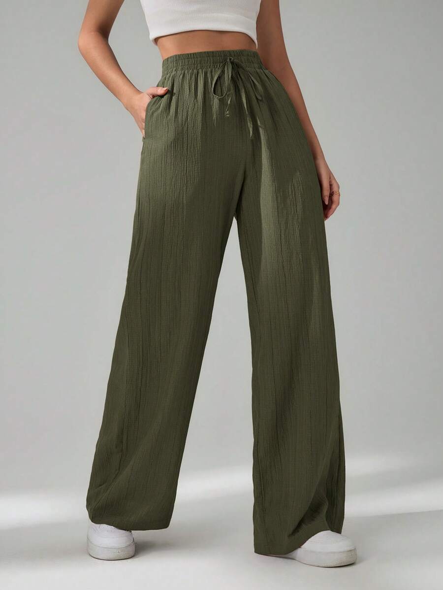 SHEIN Tall Women's Solid Color Belted Wide Leg Loose Casual Pants,Cargo Pants