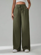 SHEIN Tall Women's Solid Color Belted Wide Leg Loose Casual Pants,Cargo Pants