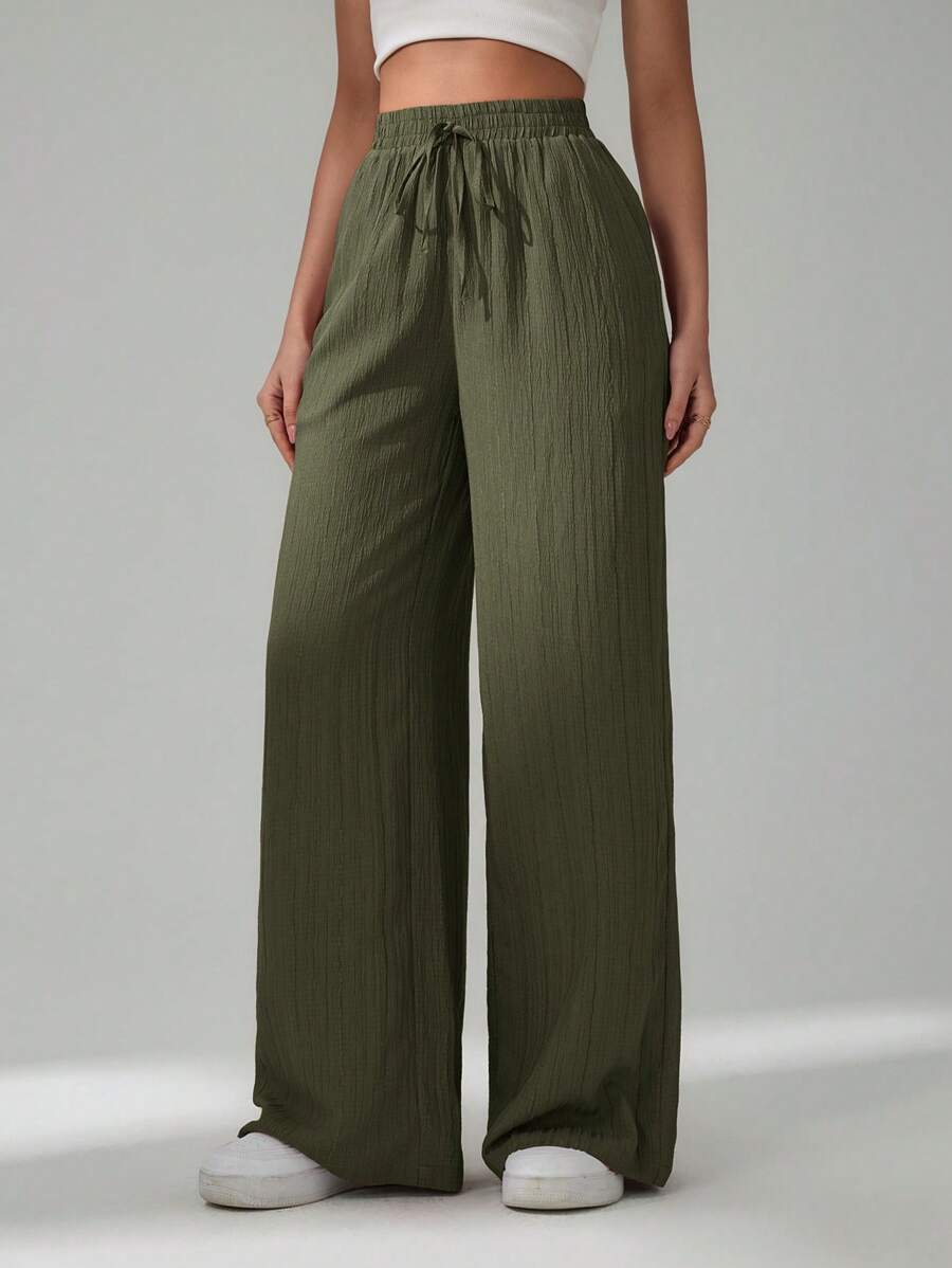 SHEIN Tall Women's Solid Color Belted Wide Leg Loose Casual Pants,Cargo Pants