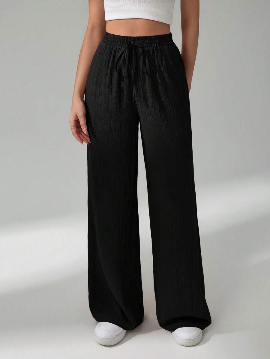 SHEIN Tall Women's Solid Color Belted Wide Leg Loose Casual Pants,Cargo Pants