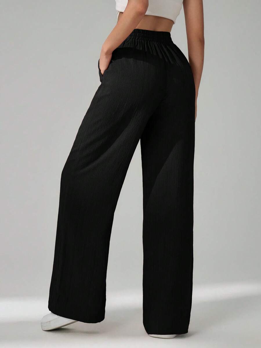 SHEIN Tall Women's Solid Color Belted Wide Leg Loose Casual Pants,Cargo Pants