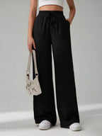 SHEIN Tall Women's Solid Color Belted Wide Leg Loose Casual Pants,Cargo Pants