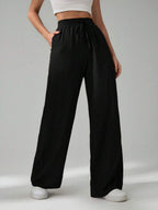 SHEIN Tall Women's Solid Color Belted Wide Leg Loose Casual Pants,Cargo Pants