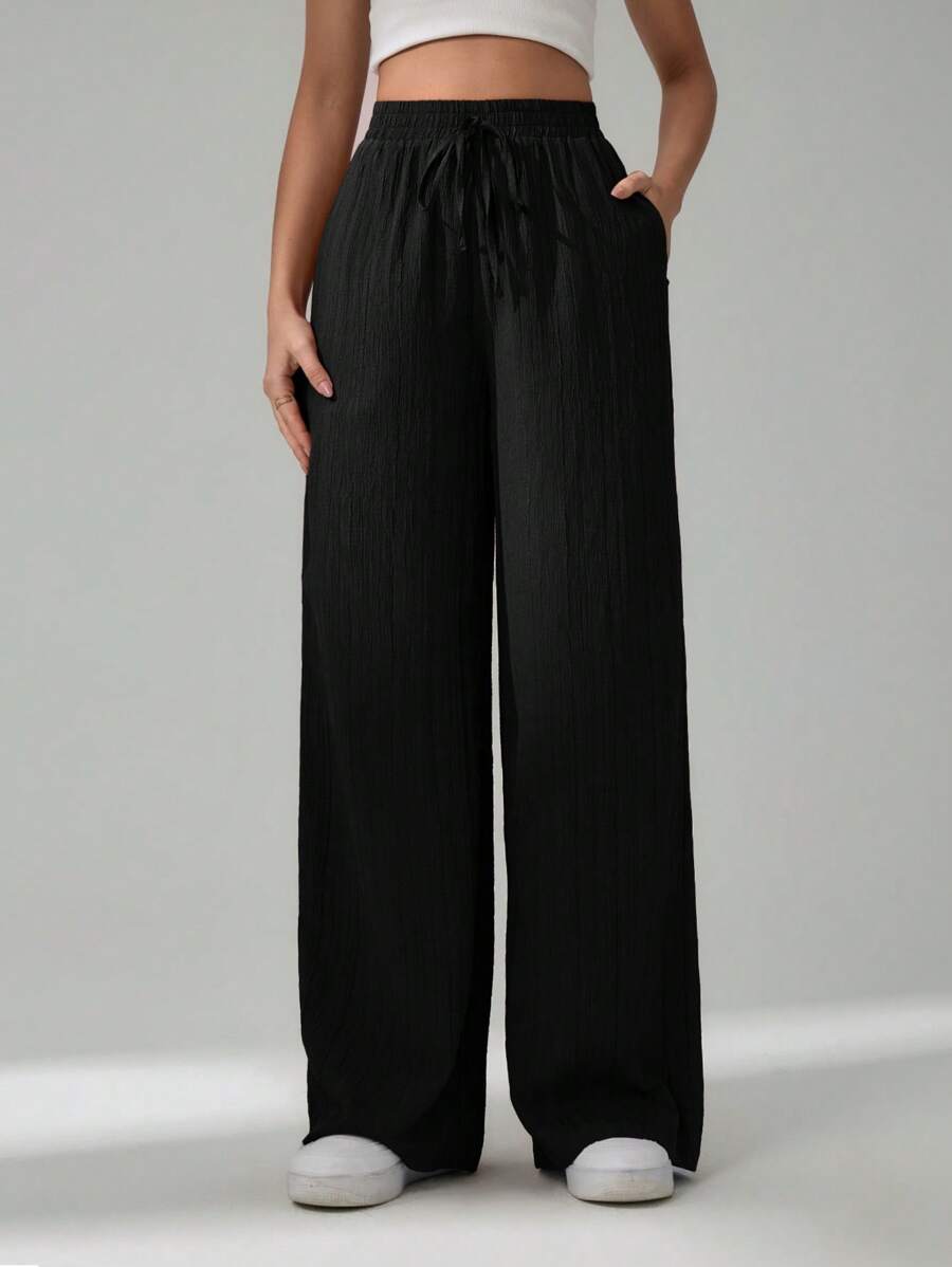 SHEIN Tall Women's Solid Color Belted Wide Leg Loose Casual Pants,Cargo Pants