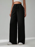 SHEIN Tall Women's Solid Color Belted Wide Leg Loose Casual Pants,Cargo Pants