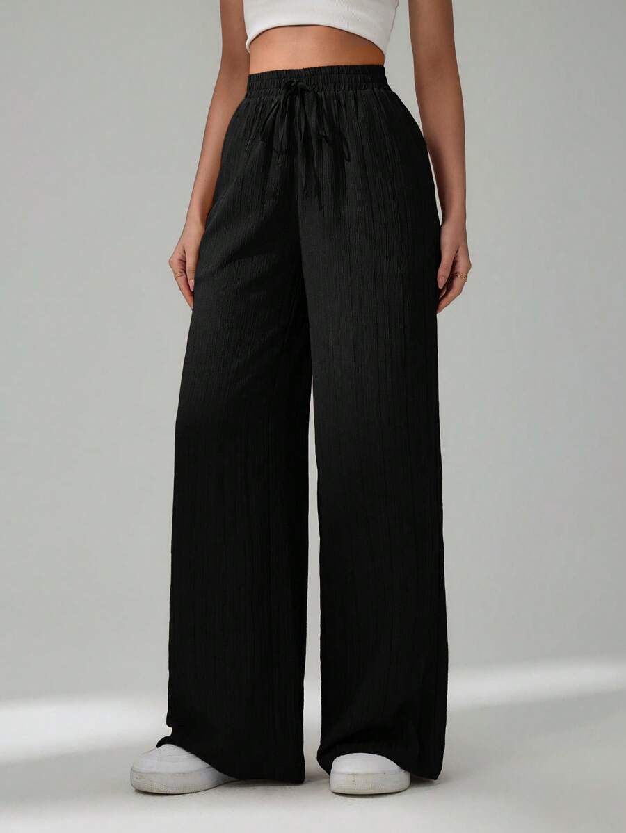 SHEIN Tall Women's Solid Color Belted Wide Leg Loose Casual Pants,Cargo Pants