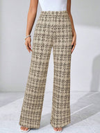 SHEIN Clasi Summer Elegant Women's Plaid Printed Elastic Knitted Pants, Suitable For Various Occasions, Suitable For Summer Vacation, Elegant Travel, And Daily Commuting Business Casual Woman